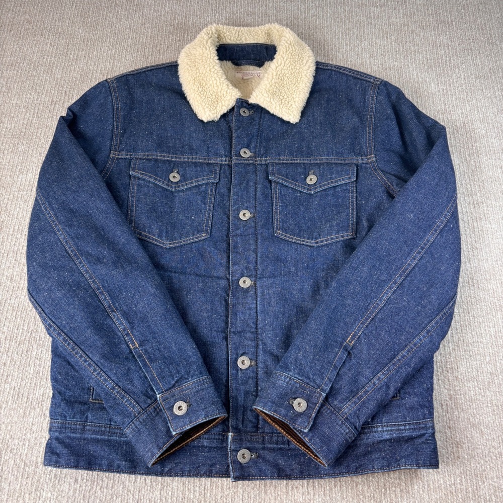 Wallace &‎ Barnes Japanese Kaihara Denim Sherpa Lined Trucker Jacket Blue Mens M